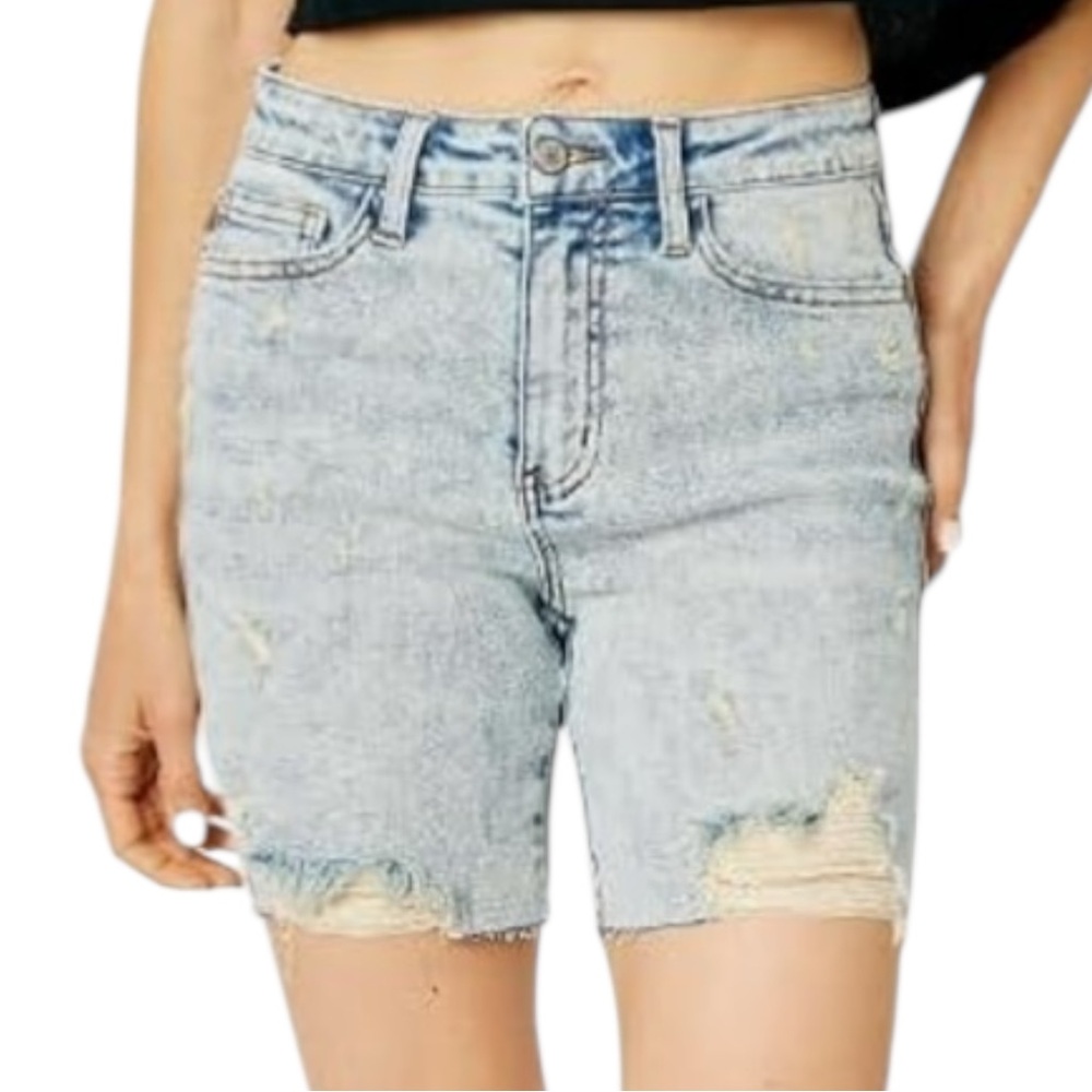 Judy Blue High Rise Mineral Wash Distressed Boyfriend Shorts XL